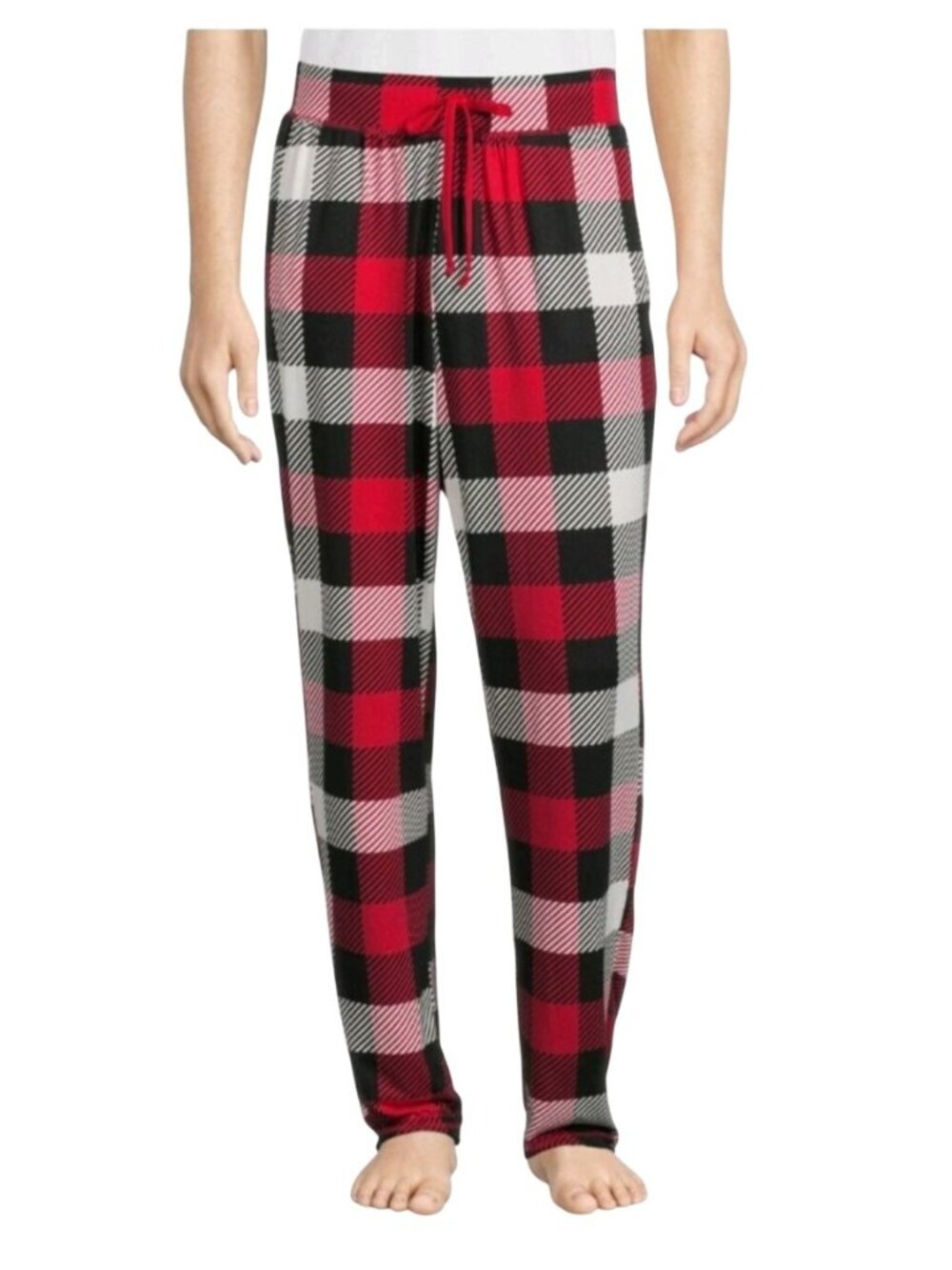 Mens L Plaid Lounge Pants Sleepwear Red Black Drawstring Soft Comfy Festive